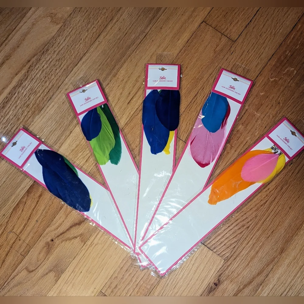 Bundle of 5 Multi Color Feather Fur Hair Accessories Clips Dog Cat Justice Pet